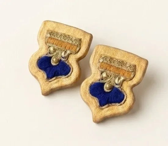 Bronze filigree earrings with navy tassel