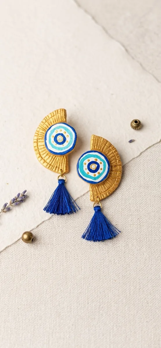 Gold tassel evil-eye earrings