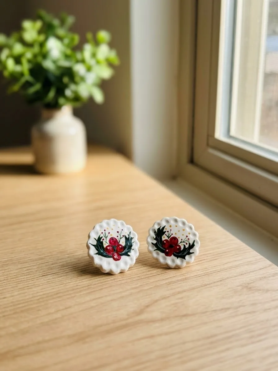 Holly berry stud earrings